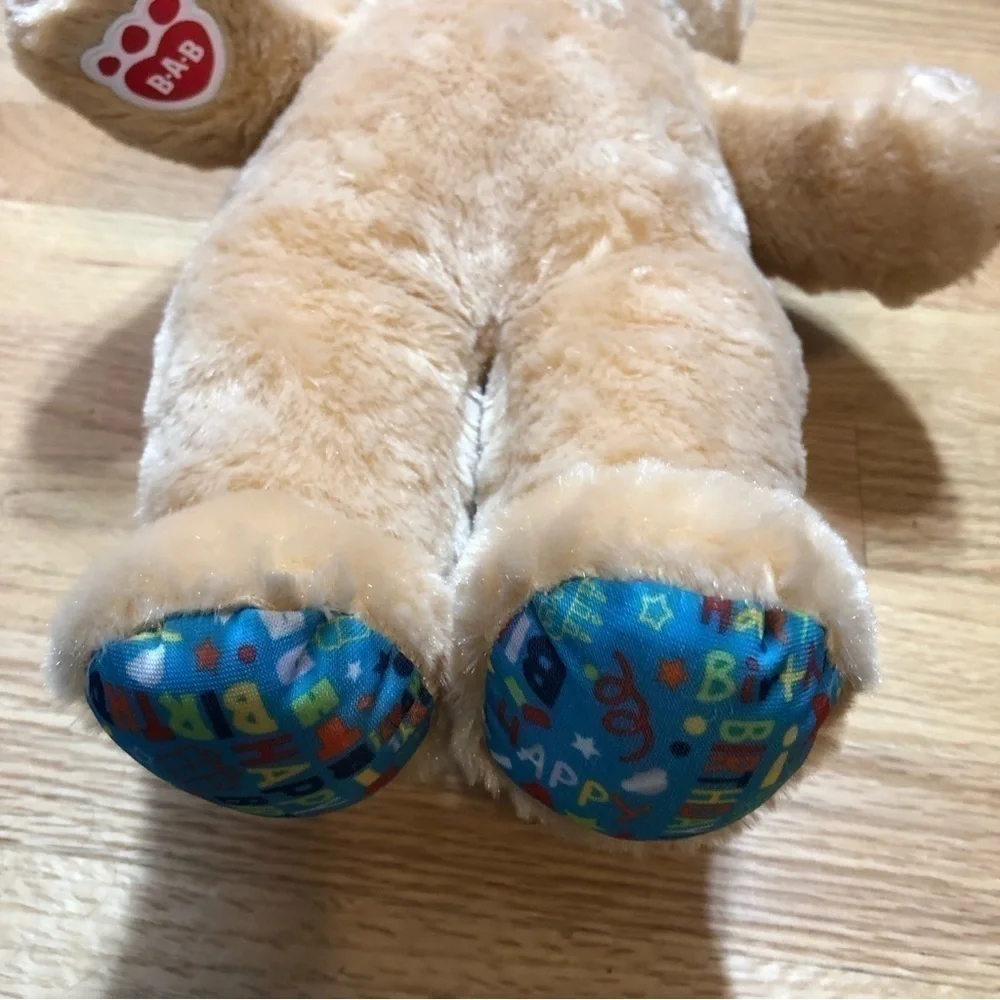 Build a Bear Birthday Bear Stuffed Plush Blue Feet Tan Cream Toy